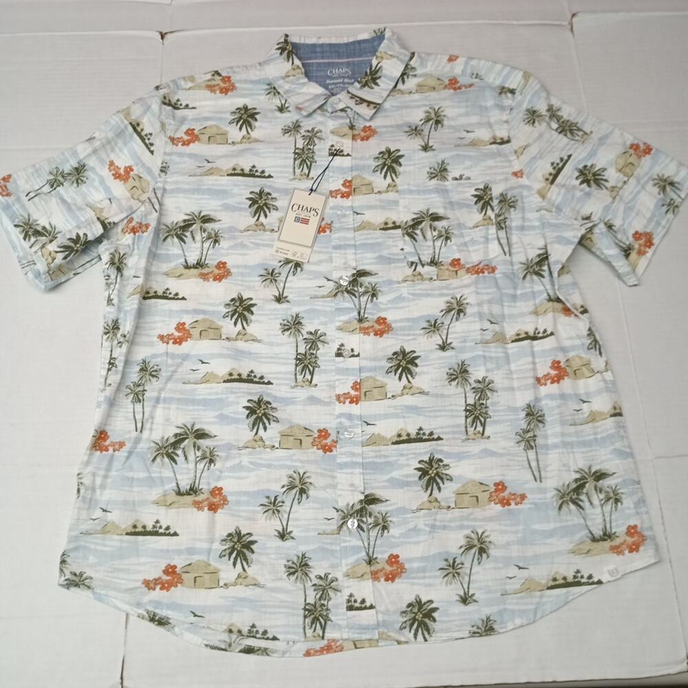 Chaps‎ Chambray Woven Shirt Men's 2XL White Sand Floral Print